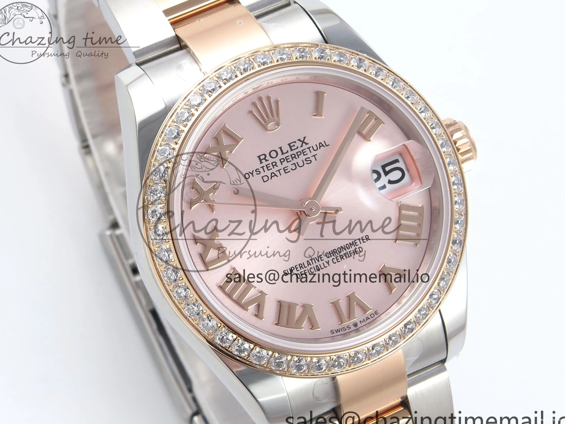 0515 Sleek DateJust 31 278381RBR ARF 1:1 Best Edition 904L Steel RG Roman Dial Diamonds Bezel on SS RG Oyster Bracelet ETA 382
